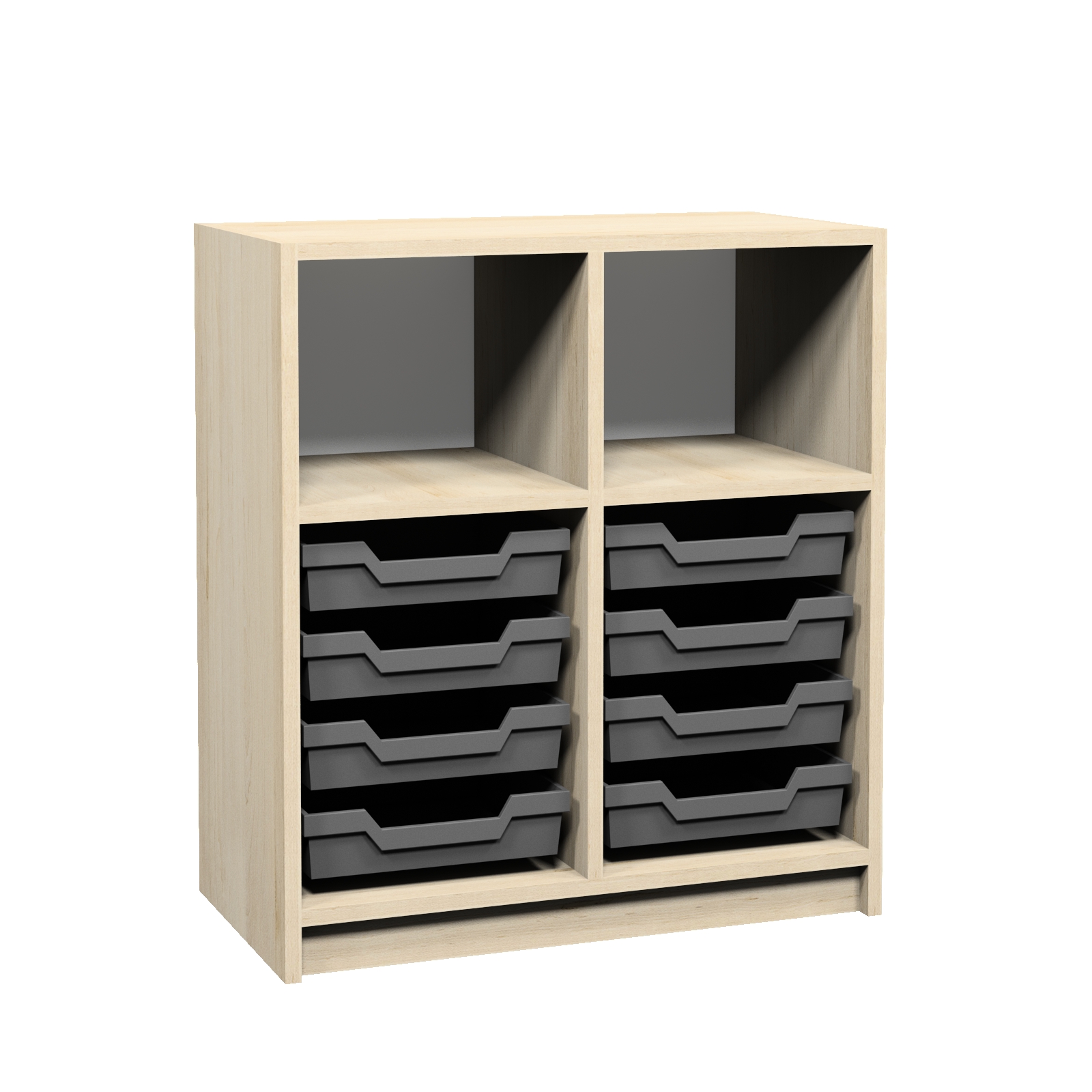 Відкрита тумба, 702х370х780 мм., з 2-ма відкритими полицями та 2-ма нішами, що комплектуються 8-ма пластик. лотками розміру 312х377х75мм, АНШАР ГРУП (7807)